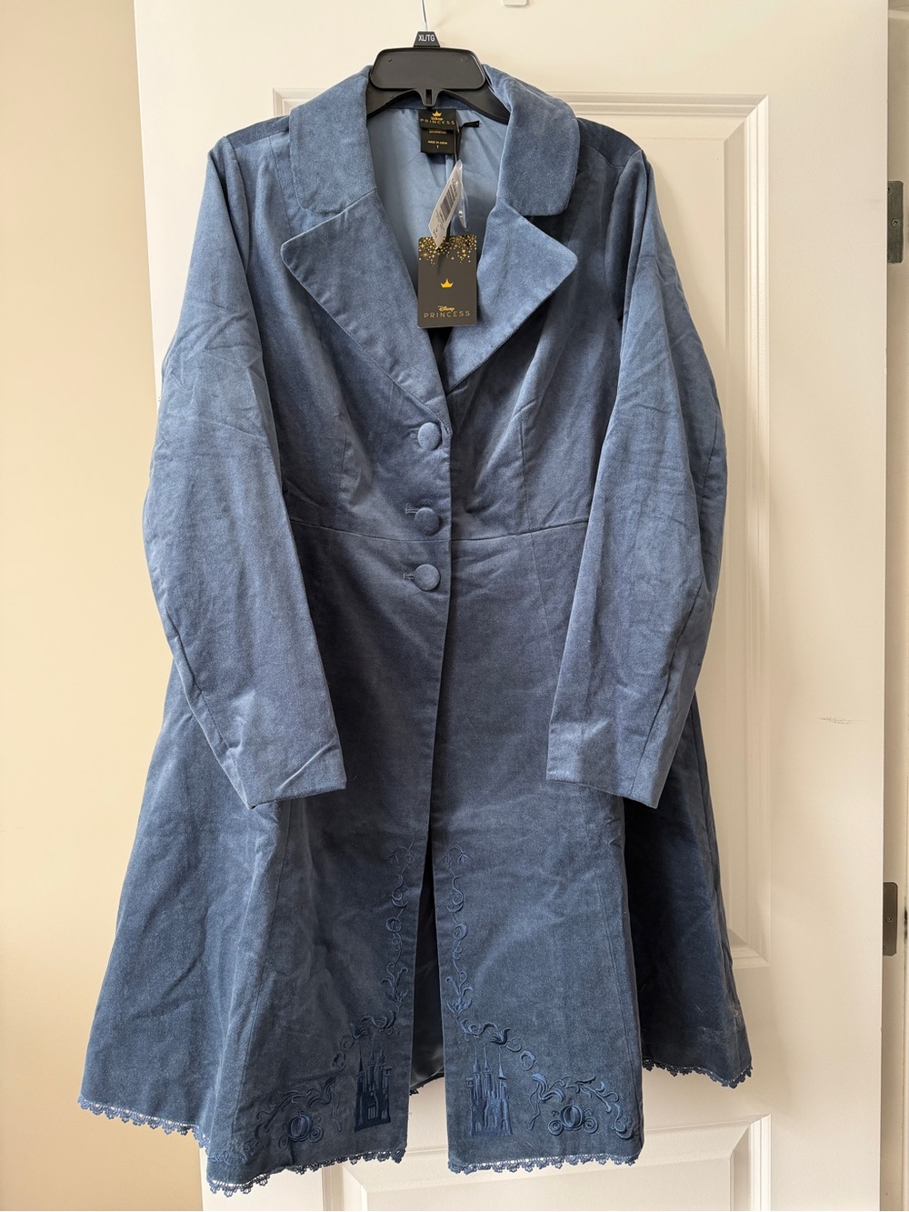 NWT Torrid Disney Cinderella Embroidered Blue Velvet Fit & Flare Coat